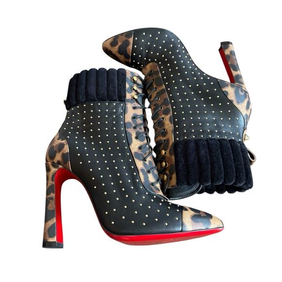 Christian Louboutin Dakita 100 Studded Spike Leopard Leather Bootie EU 37 US 7 - Picture 9 of 15